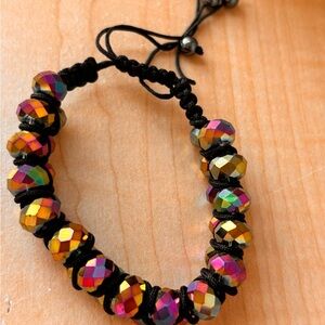 Black faceted beaded ab bracelet/ adjustable/ from 6 1/4 through 8 1/2